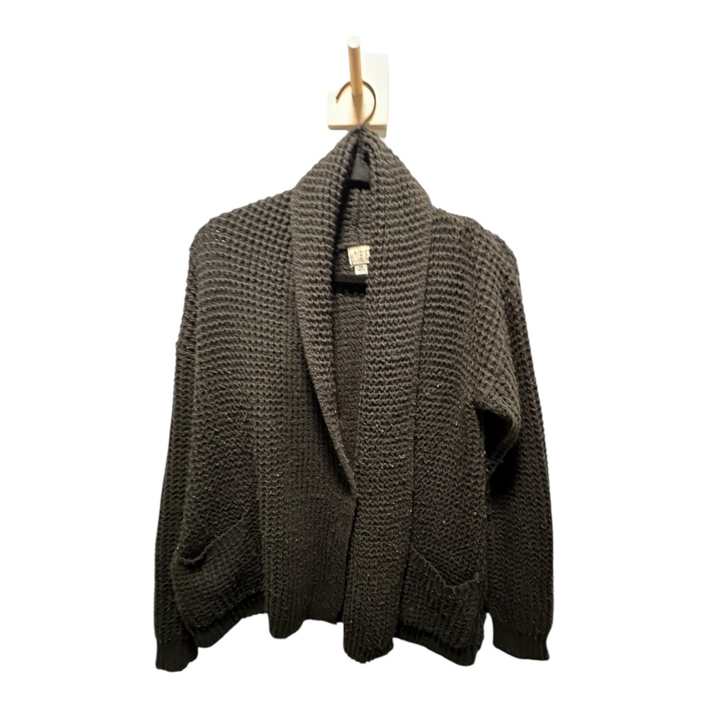 A NEW DAY Women Charcoal Gray Waffle‎ Knit Shawl Collar Cardigan Sweater XS